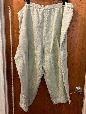 🐻Size 2X - Linden Hill - Light Green Linen Pants - Elastic Waist - W47"xL24"